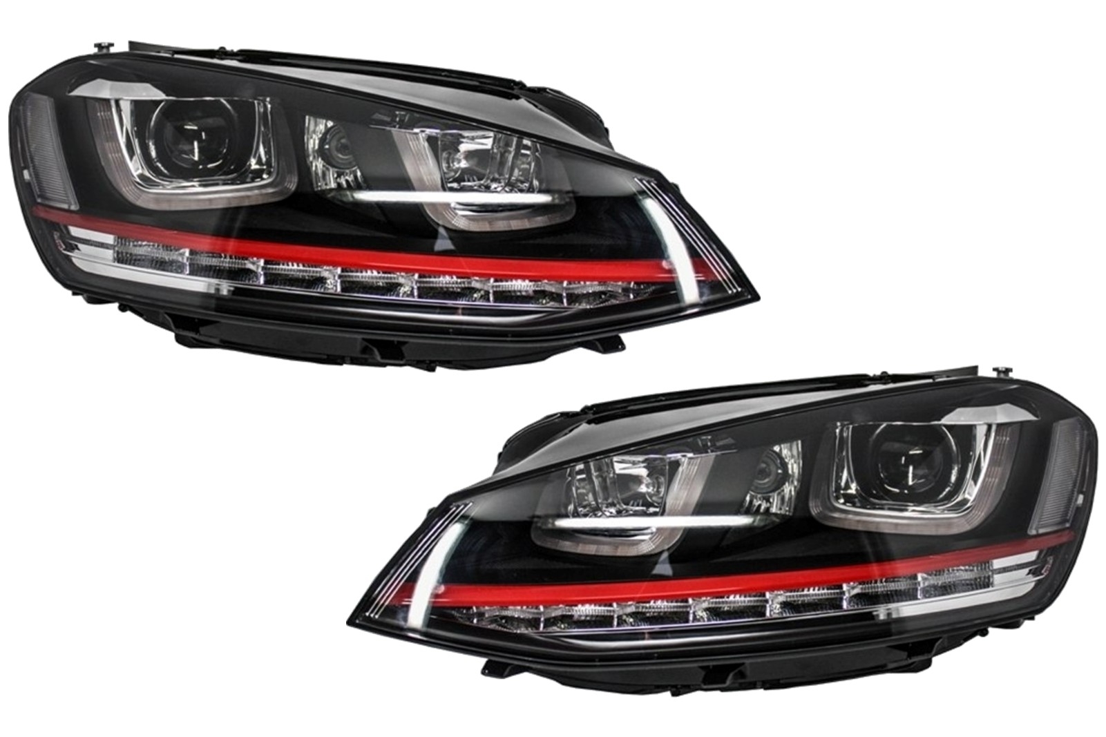 Fényszórók 3D LED DRL VW Golf 7 VII (2012-2017) RED R20 GTI Look LED áramló kanyarodó lámpákhoz