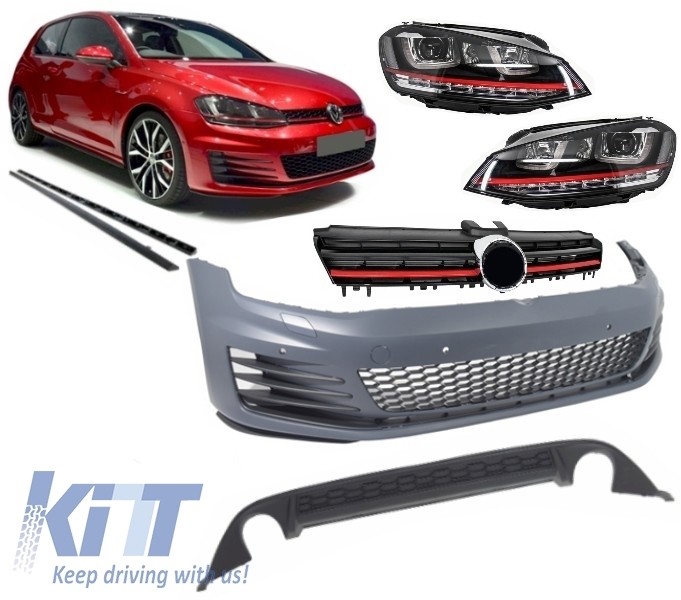 Teljes karosszériakészlet VW Golf 7 VII 2013-2016 GTI Lookhoz, első ráccsal és LED DRL fényszórókkal