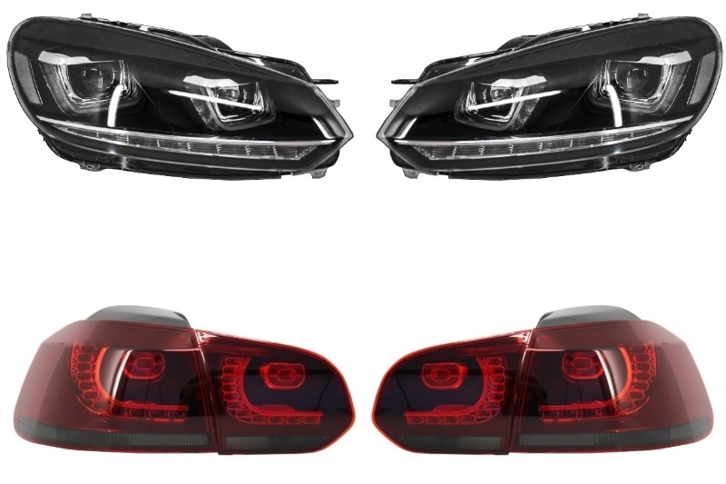 VW Golf 6 VI-hoz (2008-2013) megfelelő fényszórók Golf 7 3D LED DRL U-Design Folyó kanyarodó lámpa hátsó lámpákkal Full LED R20