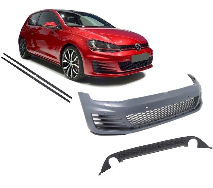 Első lökhárító alkalmas VW Golf VII 7 2013-2016 GTI Design oldalsó szoknyákkal és hátsó diffúzorral