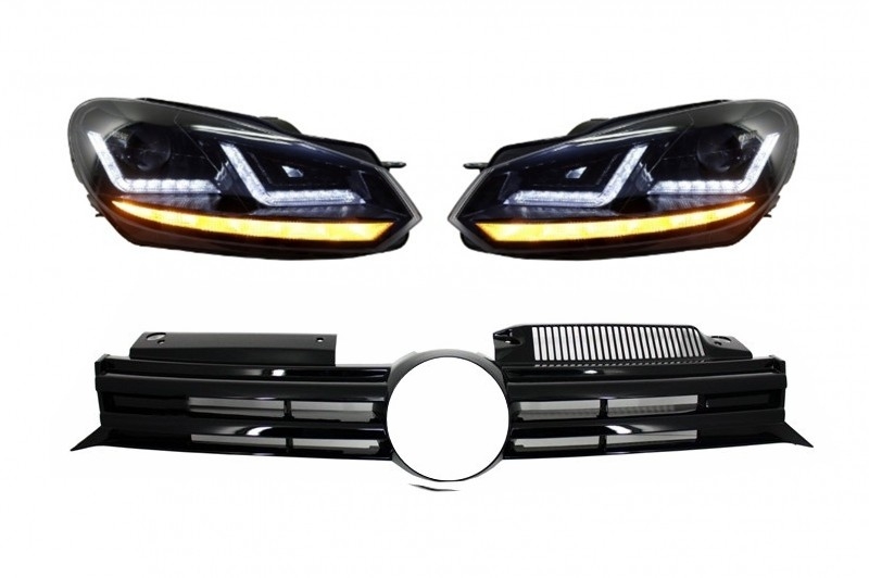 Első rács alkalmas VW Golf VI-hoz (2008-2012) Osram Xenon fényszórókkal, LED dinamikus szekvenciális kanyarodólámpákkal R20 Design