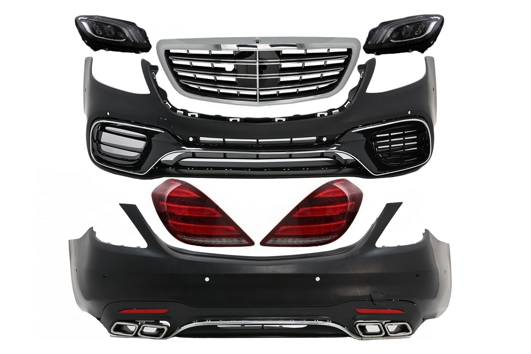 Karosszériakészlet a Mercedes S-Class W222 Facelifthez (2013-2017-06) S63 Design fényszórókkal és hátsó lámpákkal Full LED