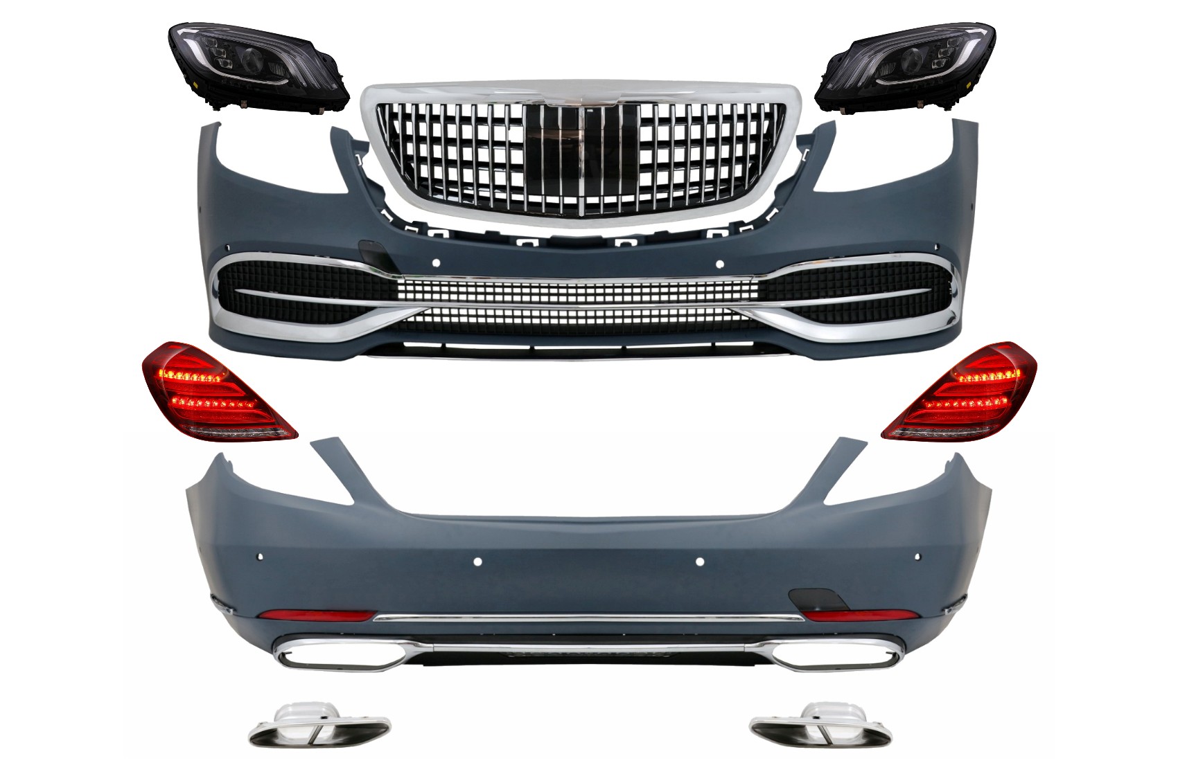 Convesion Body Kit Mercedes S-Class W222 Facelifthez (2013-2017) teljes LED-es fényszórókkal és hátsó lámpákkal