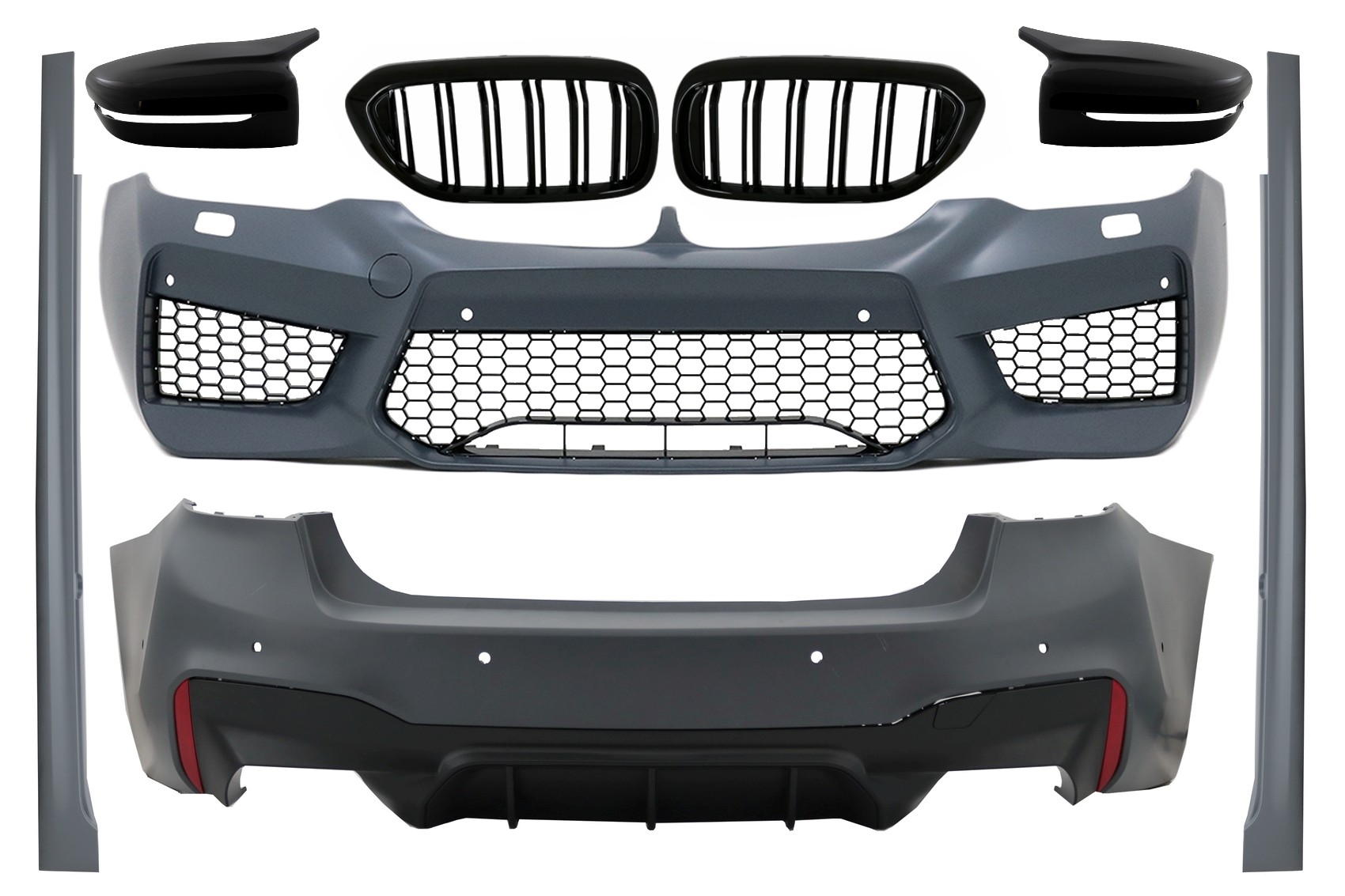 Komplett karosszériakészlet tükörborításokkal és zongorafekete rácsokkal, BMW 5-ös sorozatú G30 (2017-2019) M5 Design számára