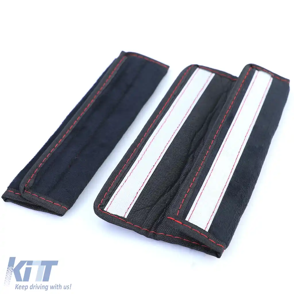 2x Pernuțe pentru Centura de Siguranță, Perne de Protecție pentru Centură, Negre cu Cusături Roșii-image-6201787
