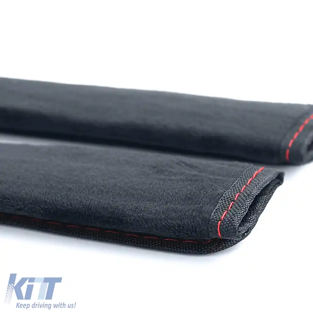 2x Pernuțe pentru Centura de Siguranță, Perne de Protecție pentru Centură, Negre cu Cusături Roșii-image-6201788