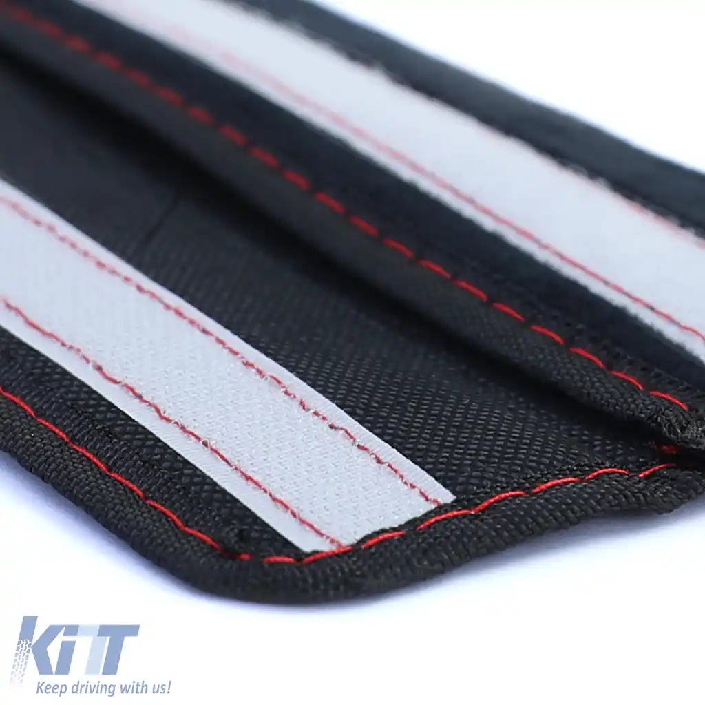 2x Pernuțe pentru Centura de Siguranță, Perne de Protecție pentru Centură, Negre cu Cusături Roșii-image-6201789