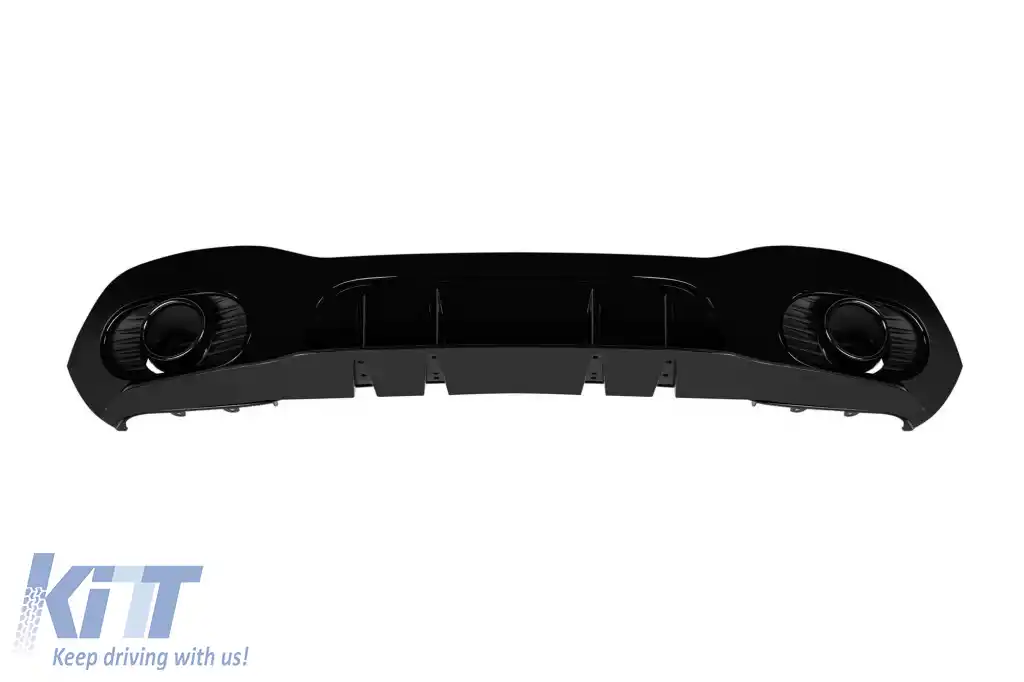 A35 type diffuser with black tips suitable for rear A Design bumper on Mercedes A-Class W177 hatchback, black lacquer, -oo--oo--image-6261153