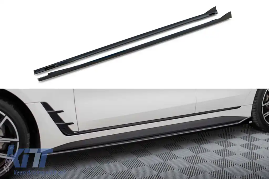 Aditive Maxton Design versiunea 1 pentru praguri BMW i4 G26 cu pachet M după 2021, lac negru