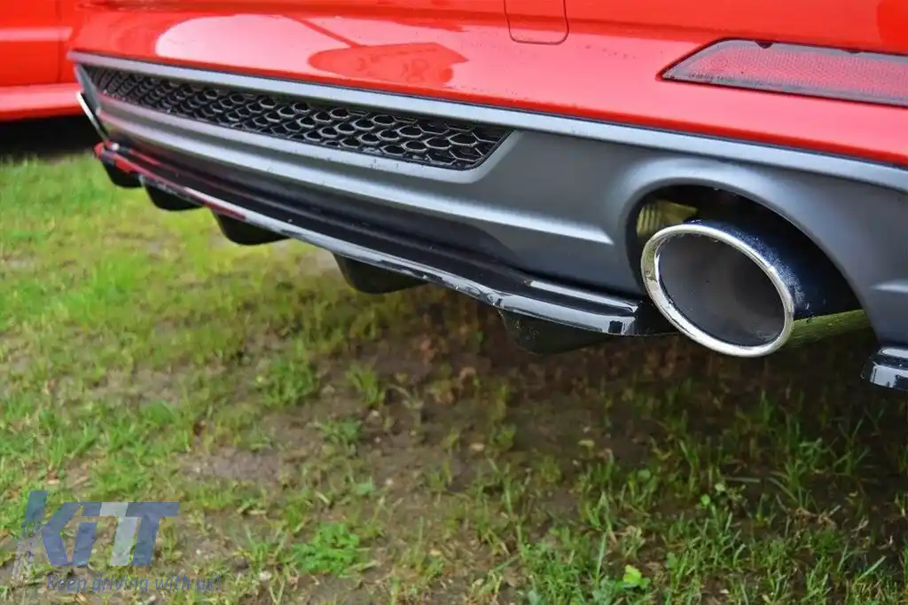 Adăugare Maxton Design cu nervuri verticale pentru bara de protecție spate S-Line potrivită pentru Audi A5 F5 coupe, Sportback după 2016, lac negru