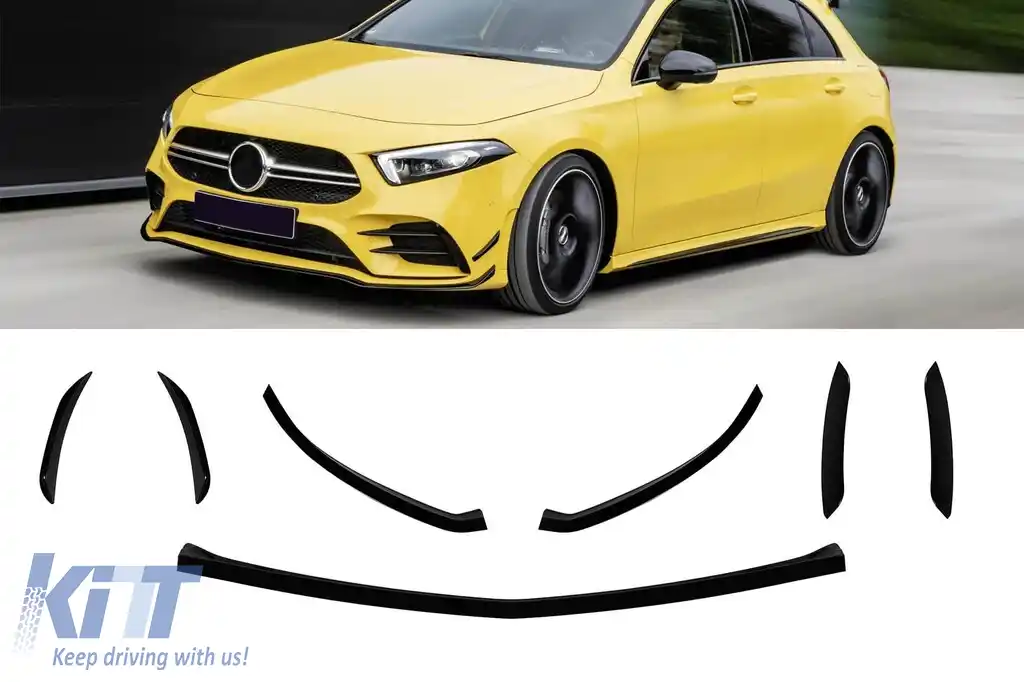Adăugiri aero potrivite pentru bara frontală A design a modelului Mercedes A-Class W177 hatchback după 2018, lac negru