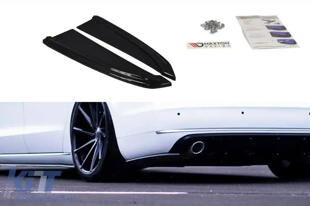 Adăugiri laterale Maxton Design potrivite pentru bara de protecție spate standard a Audi A8 D4 2009-2013, lac negru