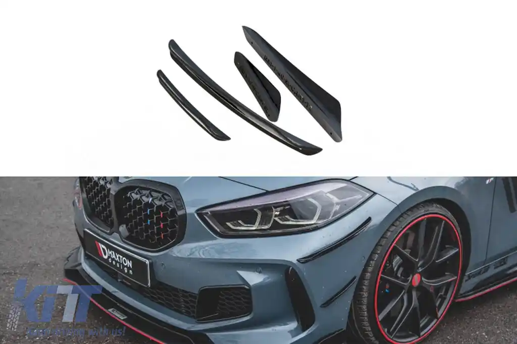 Adăugiri laterale Maxton Design potrivite pentru bara frontală M Technik, M135i pentru BMW Seria 1 F40 după 2019, lac negru