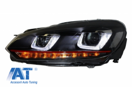 Ansamblu Bara Fata compatibil cu VW Golf VI 6 (2008-2013) cu Faruri LED Golf 7 U Design Semnal Dinamic GTI Look RHD-image-6042251