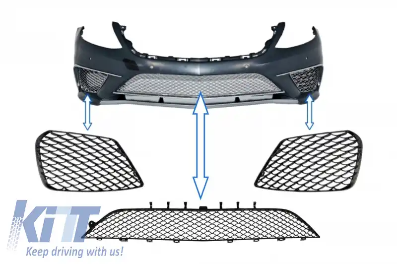 Ansamblu de Grile compatibil cu Bara Fata Mercedes W222 S-Class (2013-2017) S63 Design Negru Lucios