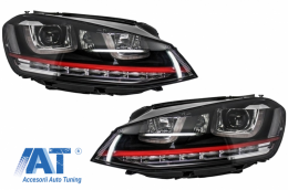 Ansamblu Faruri 3D Semnal Dinamic LED cu Grila compatibil cu VW Golf 7 VII (2012-2017) R20 GTI Design Rosu-image-6048399