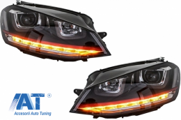 Ansamblu Faruri 3D Semnal Dinamic LED cu Grila compatibil cu VW Golf 7 VII (2012-2017) R20 GTI Design Rosu-image-6048400
