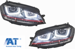 Ansamblu Faruri 3D Semnal Dinamic LED cu Grila compatibil cu VW Golf 7 VII (2012-2017) R20 GTI Design Rosu-image-6048401