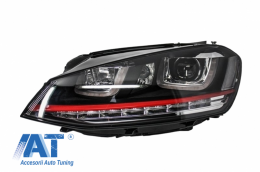 Ansamblu Faruri 3D Semnal Dinamic LED cu Grila compatibil cu VW Golf 7 VII (2012-2017) R20 GTI Design Rosu-image-6048403