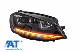 Ansamblu Faruri 3D Semnal Dinamic LED cu Grila compatibil cu VW Golf 7 VII (2012-2017) R20 GTI Design Rosu-image-6048404