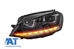 Ansamblu Faruri 3D Semnal Dinamic LED cu Grila compatibil cu VW Golf 7 VII (2012-2017) R20 GTI Design Rosu-image-6048405