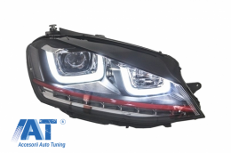 Ansamblu Faruri 3D Semnal Dinamic LED cu Grila compatibil cu VW Golf 7 VII (2012-2017) R20 GTI Design Rosu-image-6048406