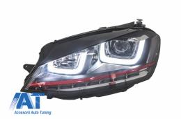 Ansamblu Faruri 3D Semnal Dinamic LED cu Grila compatibil cu VW Golf 7 VII (2012-2017) R20 GTI Design Rosu-image-6048407