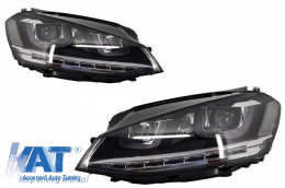Ansamblu Faruri 3D Semnal Dinamic LED cu Grila compatibil cu VW Golf 7 VII (2012-2017) R Design Argintiu-image-6004387