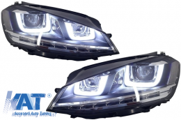 Ansamblu Faruri 3D Semnal Dinamic LED cu Grila compatibil cu VW Golf 7 VII (2012-2017) R Design Argintiu-image-6004388