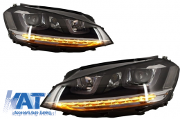 Ansamblu Faruri 3D Semnal Dinamic LED cu Grila compatibil cu VW Golf 7 VII (2012-2017) R Design Argintiu-image-6004389