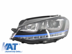 Ansamblu Faruri 3D Semnal LED + Grila compatibil cu VW Golf 7 VII (2012-2017) GTE Design Albastru-image-5990721