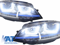 Ansamblu Faruri 3D Semnal LED + Grila compatibil cu VW Golf 7 VII (2012-2017) GTE Design Albastru-image-5990722