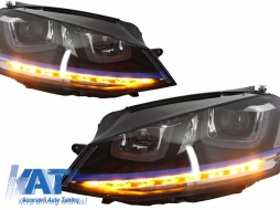 Ansamblu Faruri 3D Semnal LED + Grila compatibil cu VW Golf 7 VII (2012-2017) GTE Design Albastru-image-5990723