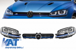 Ansamblu Faruri 3D Semnal LED + Grila compatibil cu VW Golf 7 VII (2012-2017) GTE Design Albastru-image-6009080