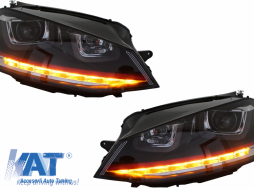 Ansamblu Faruri 3D Semnal LED + Grila compatibil cu VW Golf 7 VII (2012-2017) R20 GTI Design Rosu-image-5990738
