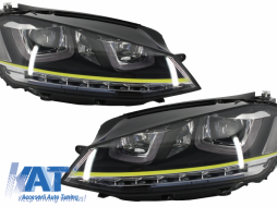 Ansamblu Faruri 3D Semnal LED + Grila compatibil cu VW Golf 7 VII (2012-2017) R400 Design Galben-image-5990769