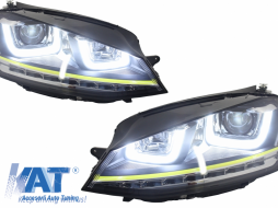 Ansamblu Faruri 3D Semnal LED + Grila compatibil cu VW Golf 7 VII (2012-2017) R400 Design Galben-image-5990770