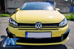 Ansamblu Faruri 3D Semnal LED + Grila compatibil cu VW Golf 7 VII (2012-2017) R400 Design Galben-image-6010730