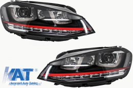 Ansamblu Faruri 3D Semnal LED Stopuri si Grila compatibil cu VW Golf 7 VII (2012-2017) R20 GTI Design Rosu-image-6000230