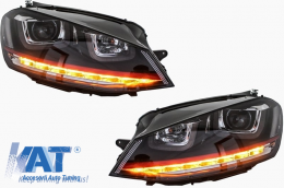 Ansamblu Faruri 3D Semnal LED Stopuri si Grila compatibil cu VW Golf 7 VII (2012-2017) R20 GTI Design Rosu-image-6000231