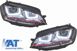 Ansamblu Faruri 3D Semnal LED Stopuri si Grila compatibil cu VW Golf 7 VII (2012-2017) R20 GTI Design Rosu-image-6000232