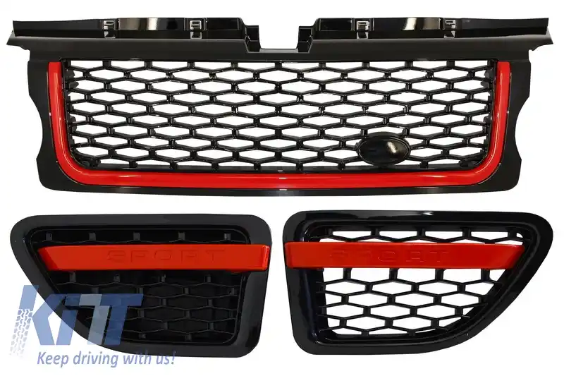 Ansamblu Grila Centrala si Grile Laterale compatibil cu Land Range Rover Sport L320 (2005-2008) Autobiography Look Editie Rosu Negru