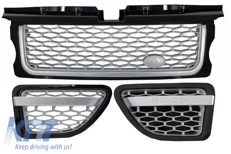 Ansamblu Grila Centrala si Grile Laterale compatibil cu Land Range Rover Sport L320 (2005-2008) Autobiography Look Negru Argintiu