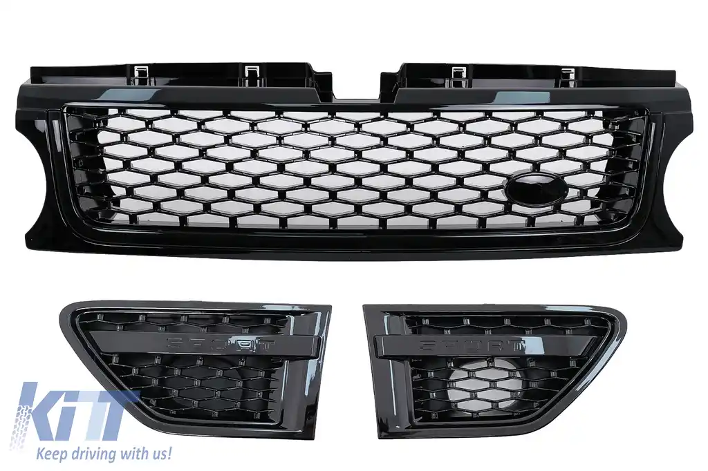 Ansamblu Grila Centrala si Grile Laterale compatibil cu Land Range Rover Sport L320 Facelift (2009-2013) Autobiography Look Negru Lucios