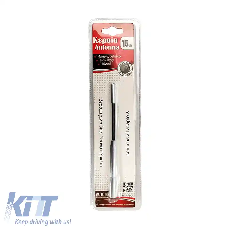 Antena de acoperiș auto universală din aluminiu mare de 16 cm, argintie, curbată, cu adaptoare-image-6301150