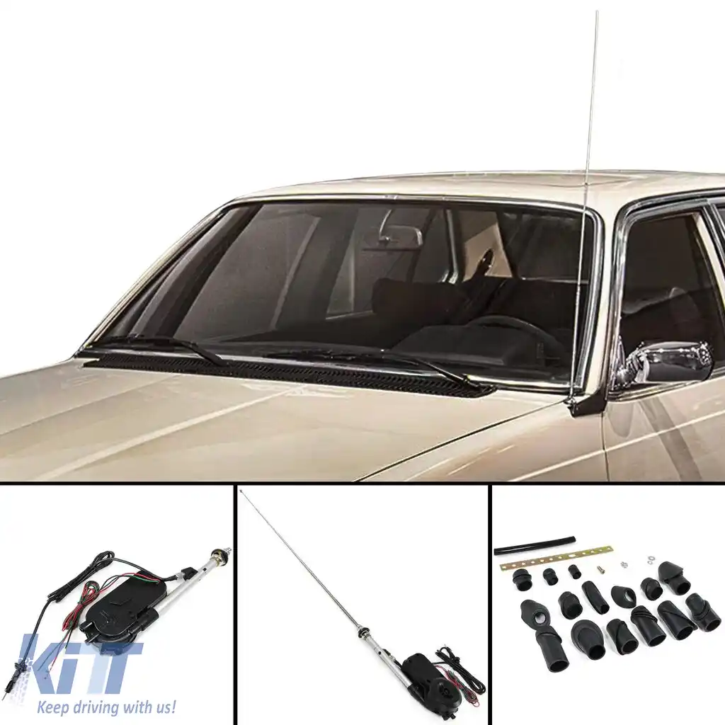 Antena electrică retractabilă automată cromată pentru vehicul auto universal 12V
