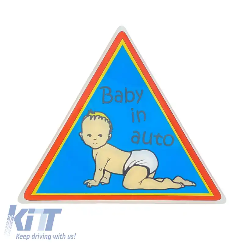 Autocolant Marcaj ''Baby In Auto'' 8,9cm x 7,6cm Albastru Cu Strat de Email 1 Bucată