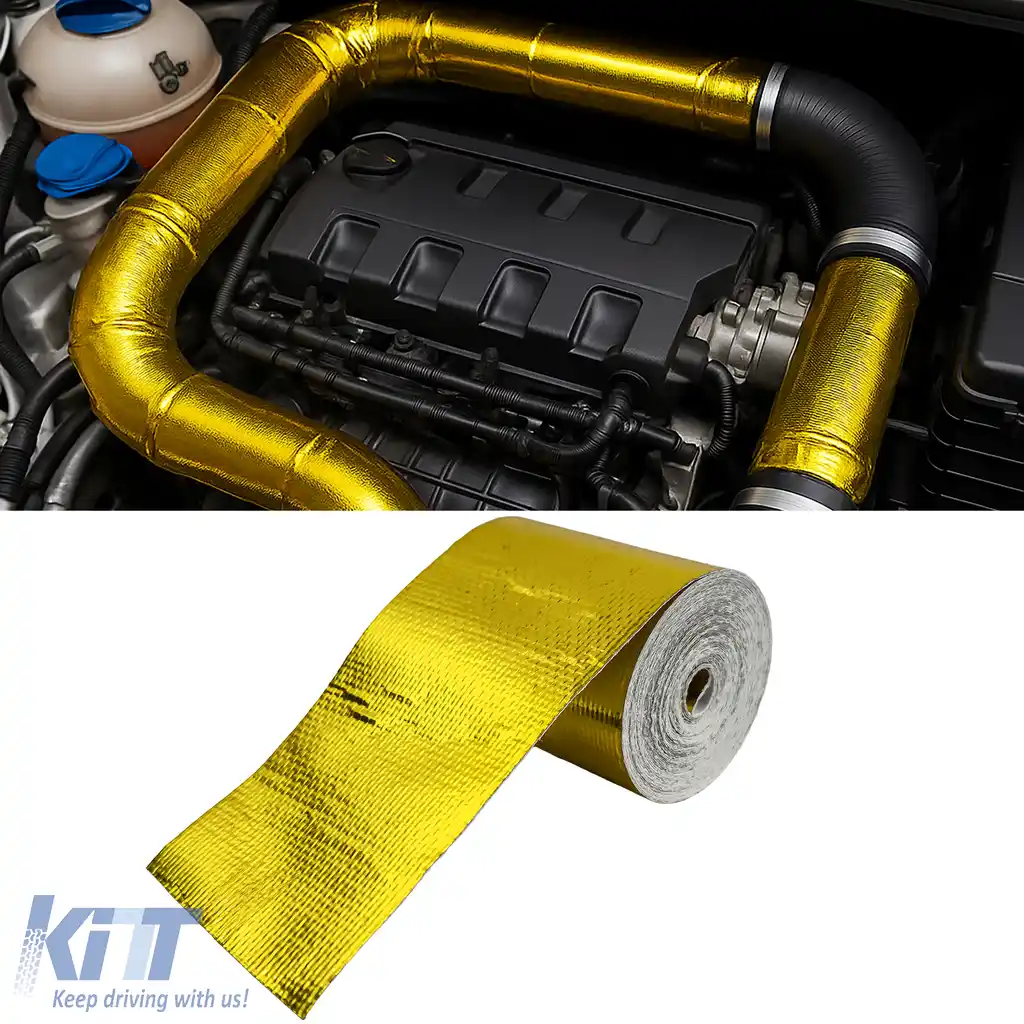 Bandă de izolație termică aurie 450°C, scut termic autoadeziv, 5 metri x 50mm