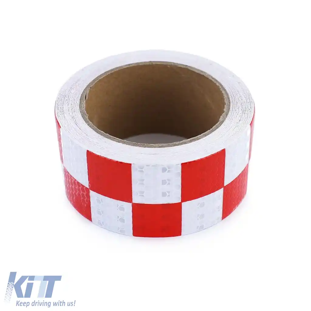 Bandă de semnalizare bandă de marcare bandă de barieră autoadezivă reflectorizantă cu carouri 40m-image-6191652