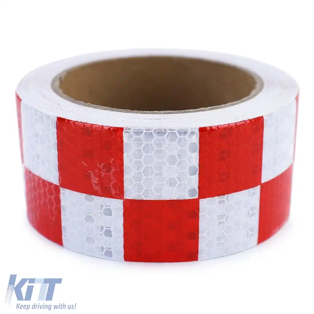 Bandă de semnalizare bandă de marcare bandă de barieră autoadezivă reflectorizantă cu carouri 40m-image-6191653